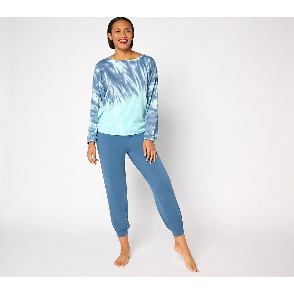 AnyBody Knit Tie-Dye Top and Jogger Set Med Indigo/Blue,XXS
